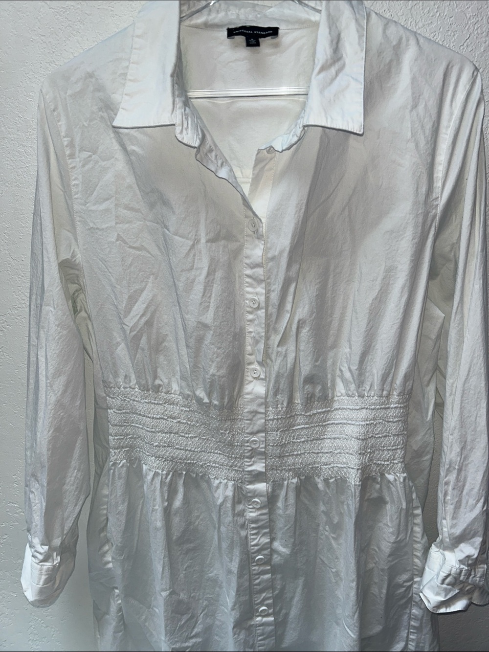 Universal Standard EUC White Cotton Hemlock Shirt Smocked Waist Dress sz S (XL)